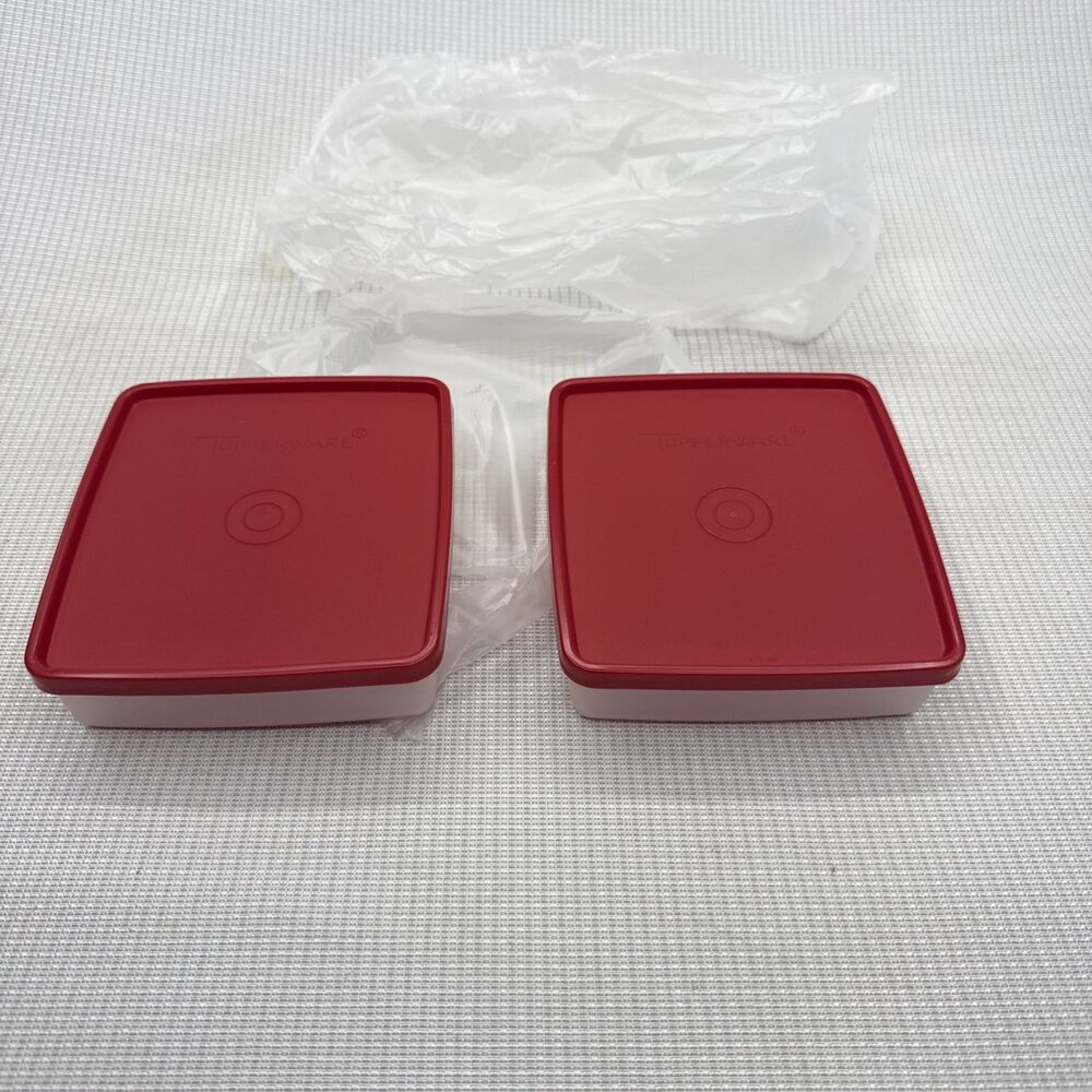NOS 2 Vintage Tupperware 670 Clear Container 671 Red Lid Seal Sandwich Brand New